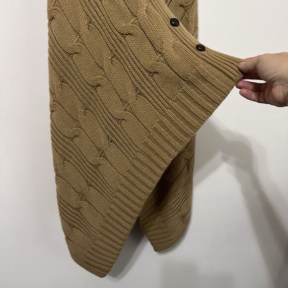 Brooks Brothers Poncho Cape One Size Button Front Cable Knit Brown Wool Blend - Picture 3 of 7